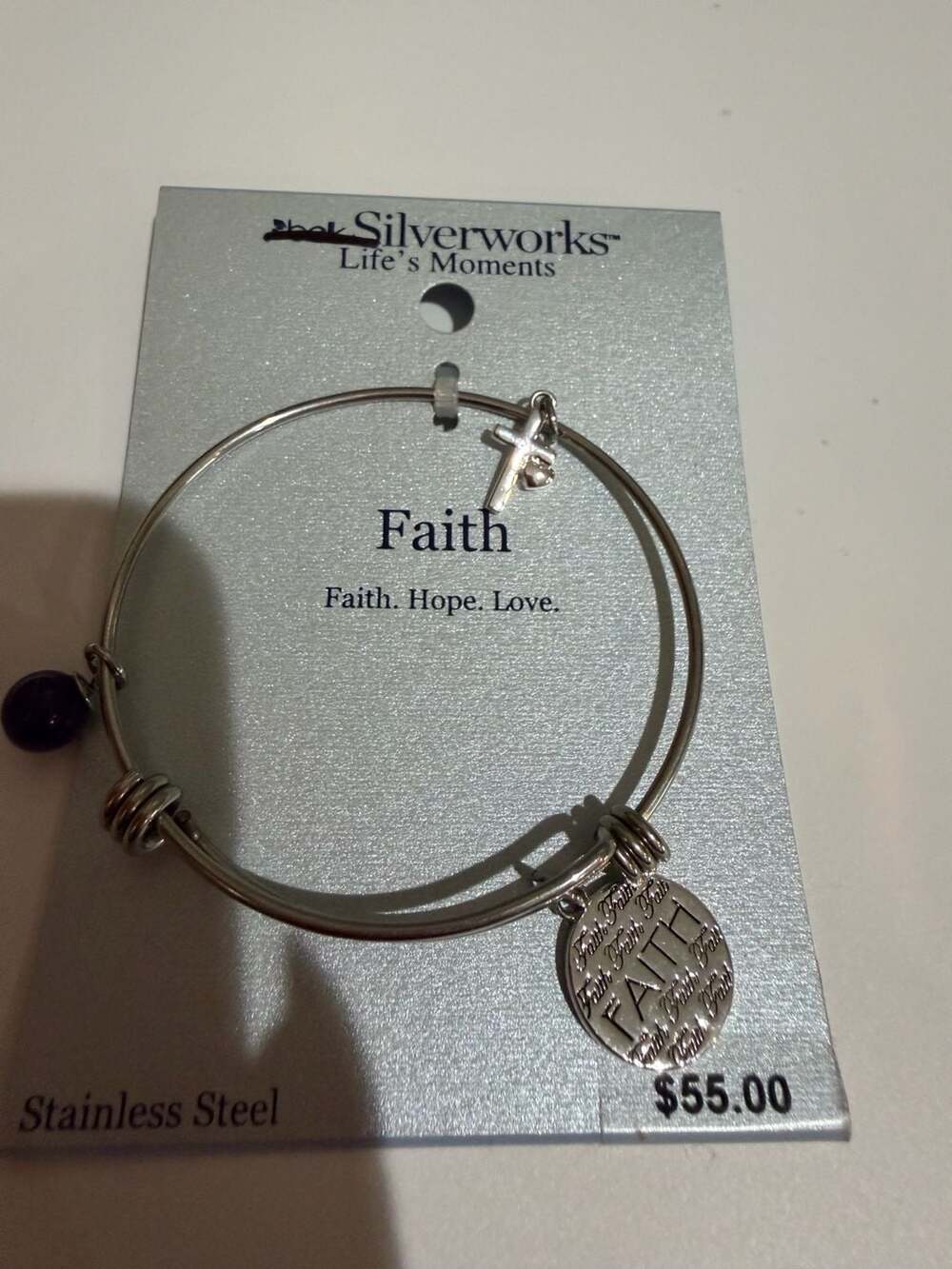 Silverworks Stainless Steel Faith Hope Love Expandable Bangle Bracelet